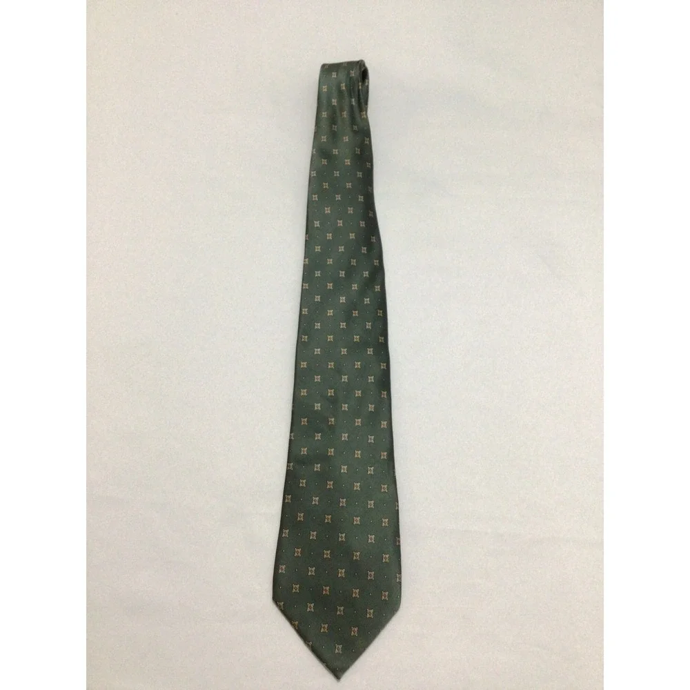 Beaufort Tie Rack Mens Silk Necktie Green Geometric Medallion Made in Italy